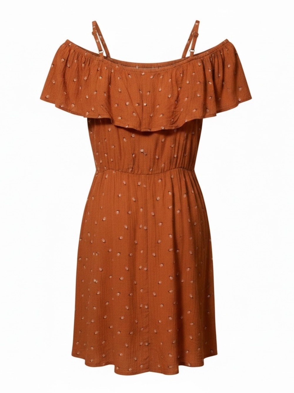 Rust Off-Shoulder Ruffle Dot Sundress - Picture 5 of 5